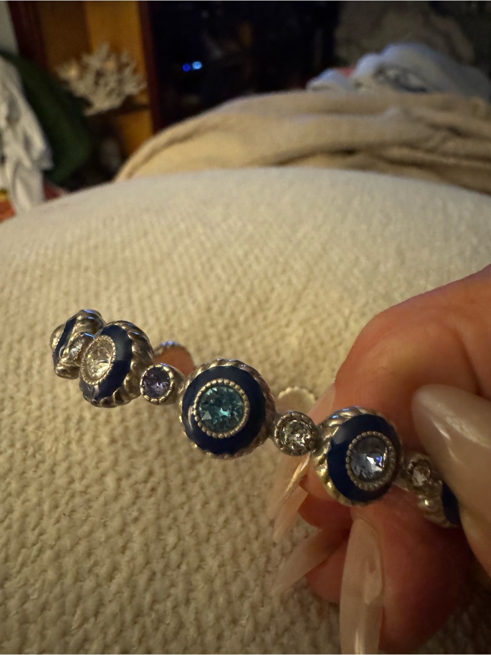 Silver-Tone Blue & Teal Crystal Circle Stretch Bracelet - Picture 2 of 8